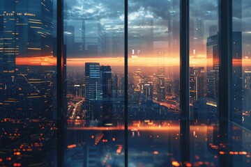 CITY BACKGROUND IN THE WINDOW REFLECTION