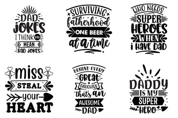 Obraz premium Elegant Fathers Day Hand Lettering, Phrases Bundle Vector Illustration for Advertising, Announcement, Magazine