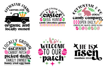 Decorative Easter Round Door Sign Hand Lettering, Typographic Emblems Set Vector Illustration for Packaging, Mug Design, Bookmark