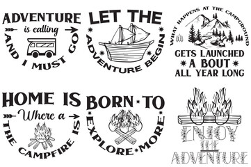 Fototapeta premium Classic Camping And Dog Calligraphy, Phrases Bundle Vector Illustration for Printing Press, Banner, Newsletter