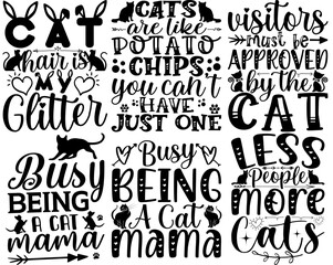 Decorative Cat Calligraphic Lettering, Typography Collection Vector Illustration for Greeting Card, Postcard, Icon