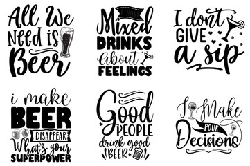 Simple Alcohol Typographic Emblems, Typography Set Vector Illustration for Mug Design, Decal, Vouchers