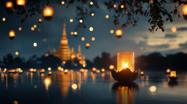 The candle is surrounded by a number of other candles, creating a peaceful