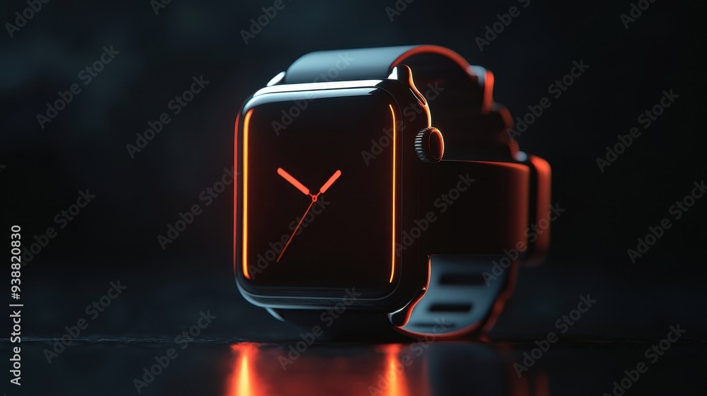 Poster modern smartwatch with red digital clock display
