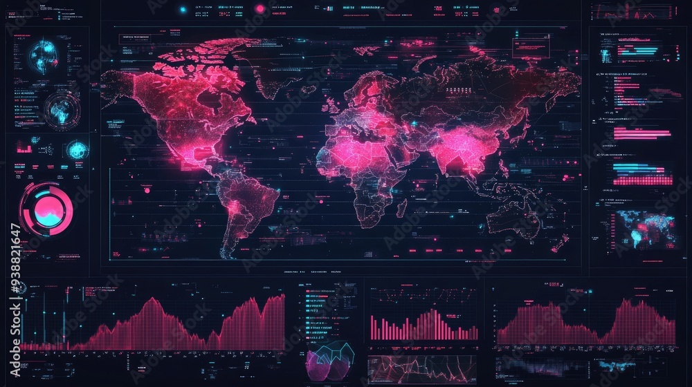 Poster futuristic world map with data. this image is suitable for websites, social media, presentations, an