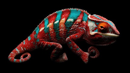 Fototapeta premium Colorful Chameleon on Black Background
