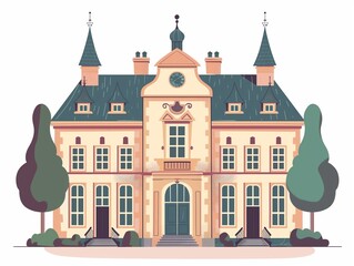Traditional school building simple illustration. AI generated
