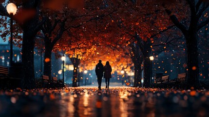 couple walking in autumn park