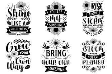 Minimalist Sunflower Calligraphy, Trendy Retro Style Illustration Set Vector Illustration for Printable, Bookmark, Icon