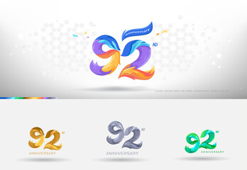 92nd Anniversary design logo. Modern colorful style. cheerful number celebration with color variation