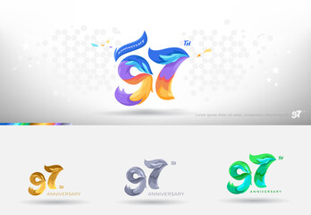 Obraz premium 97th Anniversary design logo. Modern colorful style. cheerful number celebration with color variation