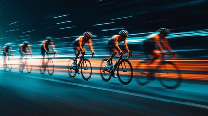 cyclists racing at night in motion