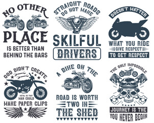 Fototapeta premium Simple Motorcycle Typography, Calligraphic Lettering Bundle Vector Illustration for Newsletter, Magazine, Bookmark