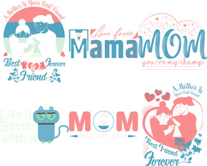 Colourful Mothers Day Retro Labels And Badges, Phrases Set Vector Illustration for Flyer, Newsletter, Motion Graphics