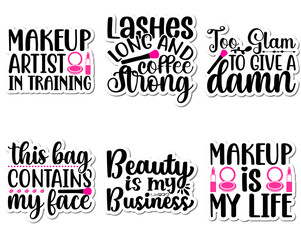 Minimalist Makeup Typographic Emblems, Hand Lettering Bundle Vector Illustration for Mug Design, Social Media Post, Advertisement