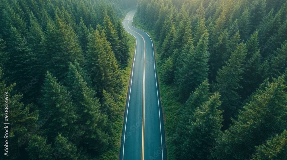Poster a road with trees on both sides