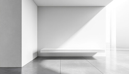 Fototapeta premium A white wall with a bench in the middle of it