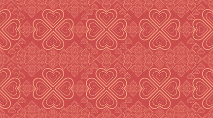 Heart-shaped seamless fabric pattern, wallpaper, seamless fabric pattern, leaf pattern.