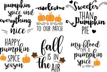 Minimalist Fall Calligraphic Lettering, Typographic Emblems Pack Vector Illustration for T-Shirt Design, Announcement, Packaging