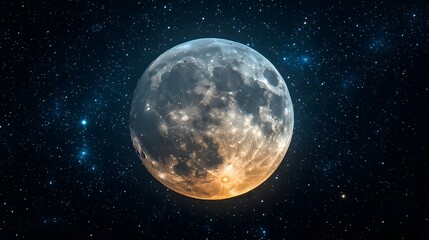 Brilliant Full Moon Glowing in the Vast Starry Cosmos with Intricate Lunar Surface Details Perfect for Astronomy Lovers and Space Enthusiasts