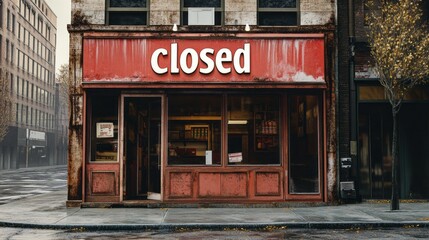 Fototapeta premium A closed storefront with a red sign on it