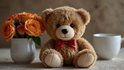 Obraz premium focus photo of cute brown teddy bear made by AI generative