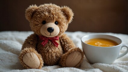 focus photo of cute brown teddy bear made by AI generative