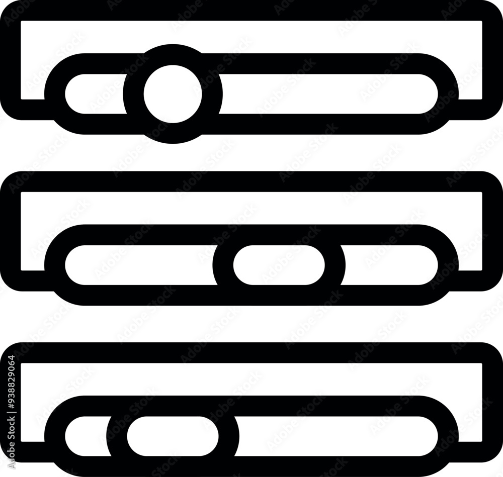 Poster this vector icon set presents different positions of adjustable sliders within scroll bars