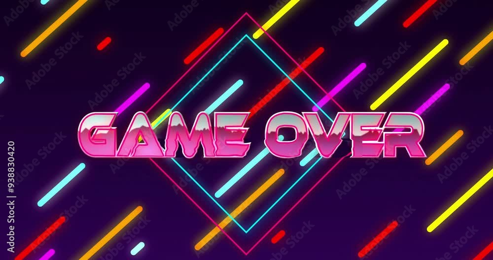 Poster game over text animation with neon lines on dark background