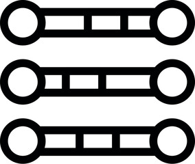 Black and white vector icon representing three loading bars with different levels of completion