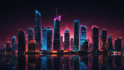epic illustration photo of city building view at night made by AI generative