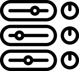 Black and white icon set featuring sliders and buttons for adjusting settings in a user interface