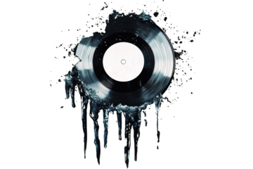 A creative artwork featuring a dripping vinyl record against a dark background, symbolizing music and nostalgia.
