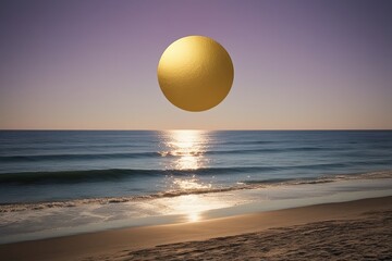 Obraz premium Vintage Coastal Landscape with Golden Sun and Lavender Skies