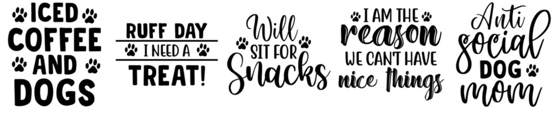 Creative Dog Typography, Labels And Badges Collection Vector Illustration for Gift Card, Printing Press, Packaging