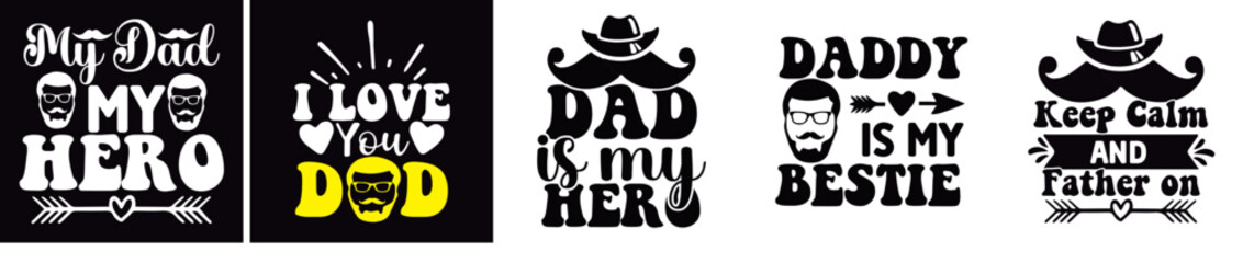Cute Dad Trendy Retro Style Illustration, Calligraphy Bundle Vector Illustration for Printing Press, Social Media Post, Vouchers