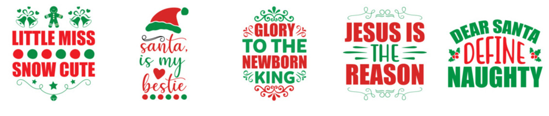 Colourful Christmas Typographic Emblems, Hand Lettering Pack Vector Illustration for T-Shirt Design, Wrapping Paper, Decal