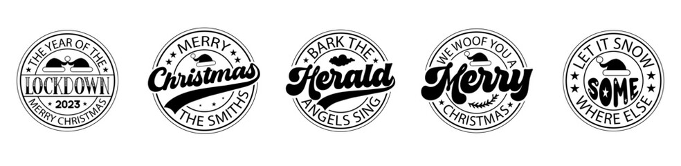 Minimalist Christmas Round Phrases, Typography Bundle Vector Illustration for Infographic, Postcard, Motion Graphics