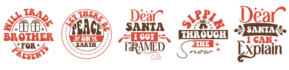 Minimal Christmas Retro Quotes, Phrases Set Vector Illustration for Banner, Poster, Icon
