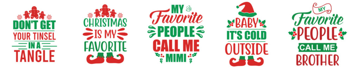 Colourful Christmas Trendy Retro Style Illustration, Hand Lettering Pack Vector Illustration for Decal, Mug Design, Poster