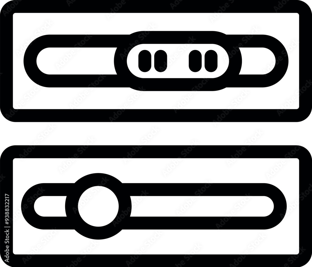 Poster black and white vector icon set of slider buttons with round and linear regulator