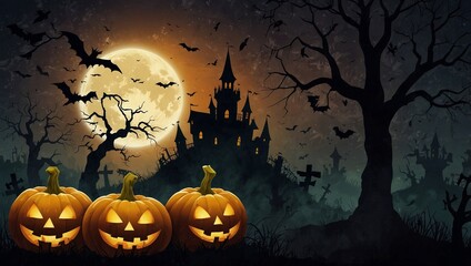castle and pumpkin background illustration with halloween celebration theme made by AI generative