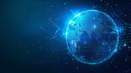 A blue globe with a lot of dots surrounding it