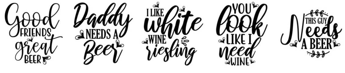 Elegant Beer And Wine Labels And Badges, Calligraphic Lettering Pack Vector Illustration for Bookmark, Advertisement, Label