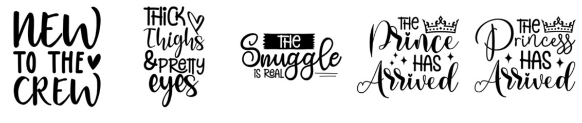 Decorative Baby Calligraphic Lettering, Inscriptions Bundle Vector Illustration for Advertising, Postcard, Flyer