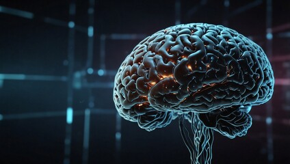 Obraz premium blue human brain projection illustration photo made by AI generative