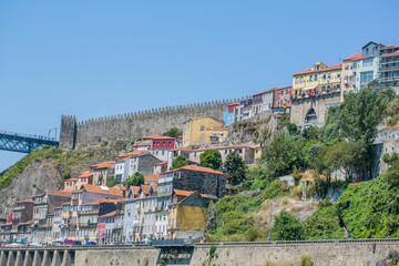 Traditional portugueses buildings with colorful facade and tiles, bonfim district, Porto, Portugal