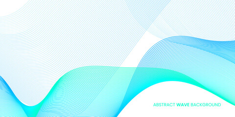 Fototapeta premium Abstract wave background in light green and blue colors. Futuristic concept background with flowing wavy lines. Good for brochure, flyer, banner, poster, cover.