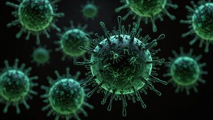 illustration photo of green bacteria virus on black background made by AI generative