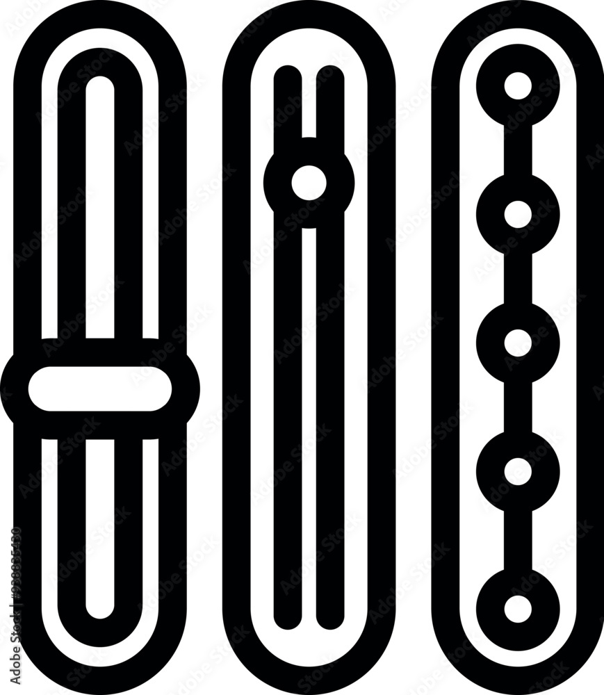 Poster simple black and white icon set representing three different vertical sliders controlling volume, fr